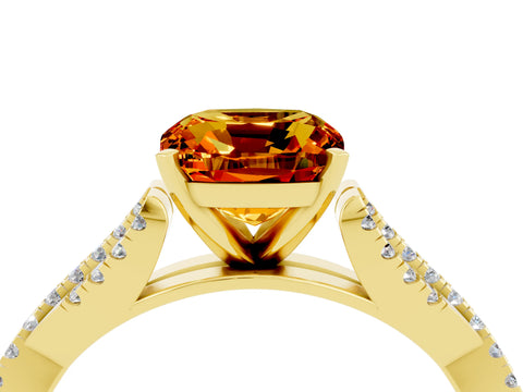 Yellow gold Cushion Cut Citrine Solitaire Engagement Ring with Twisted Pavé Band and Four-Prong Setting_16