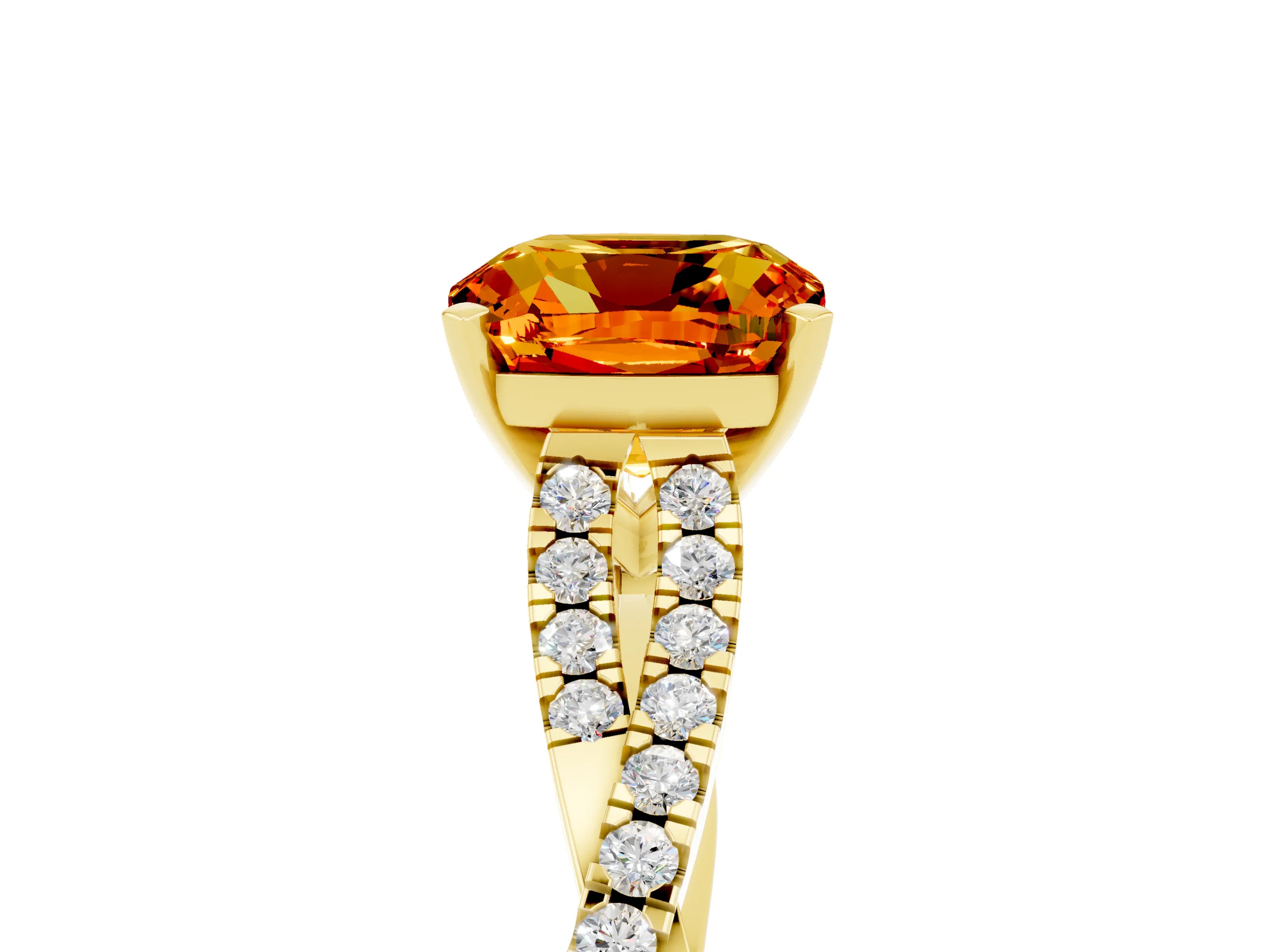 Yellow gold Cushion Cut Citrine Solitaire Engagement Ring with Twisted Pavé Band and Four-Prong Setting_17