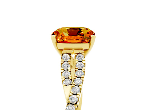 Yellow gold Cushion Cut Citrine Solitaire Engagement Ring with Twisted Pavé Band and Four-Prong Setting_17