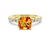 Yellow gold Cushion Cut Citrine Solitaire Pavé Band with Four-Prong Setting