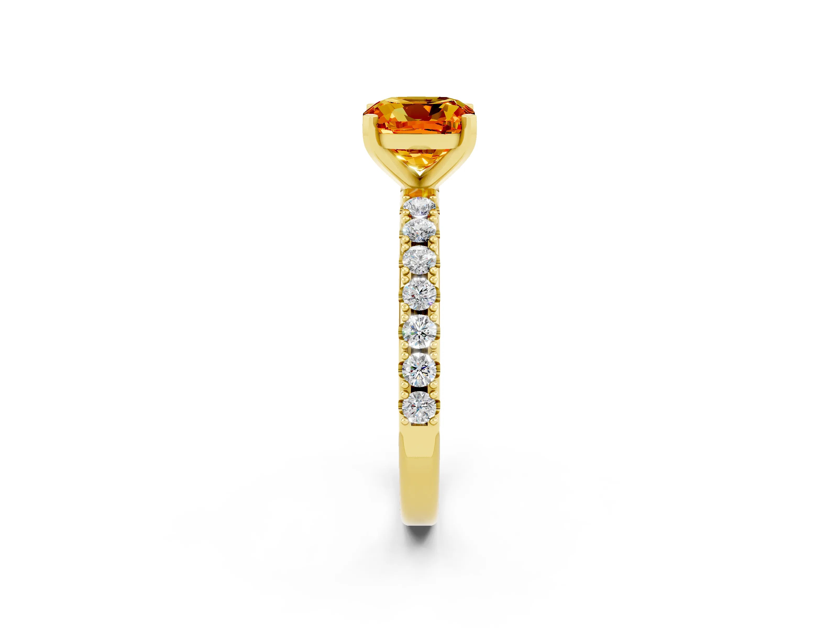 Yellow gold Cushion Cut Citrine Solitaire Pavé Band with Four-Prong Setting_2