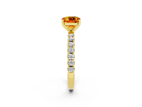 Yellow gold Cushion Cut Citrine Solitaire Pavé Band with Four-Prong Setting_2