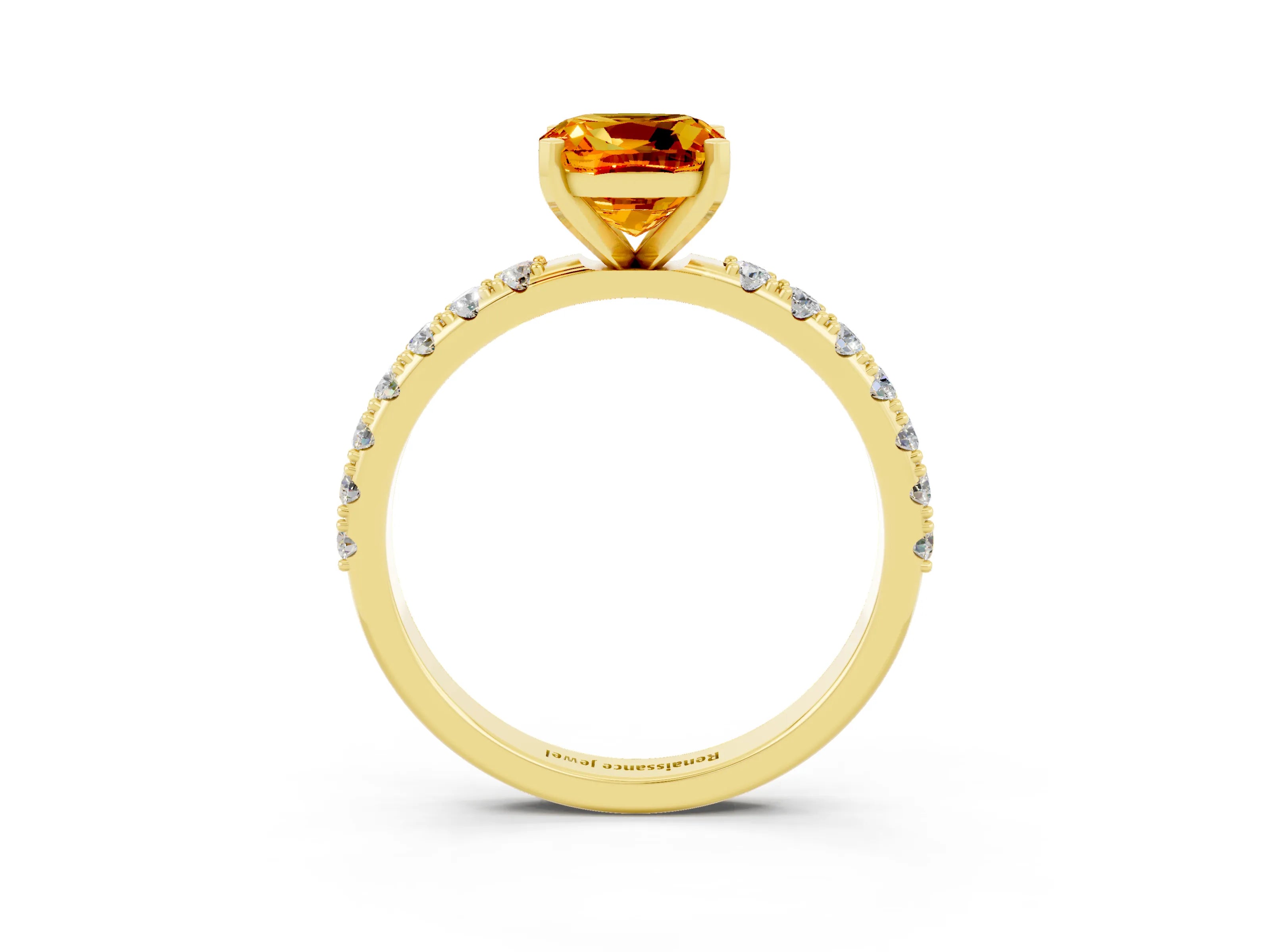 Yellow gold Cushion Cut Citrine Solitaire Pavé Band with Four-Prong Setting_3