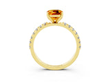 Yellow gold Cushion Cut Citrine Solitaire Pavé Band with Four-Prong Setting_3
