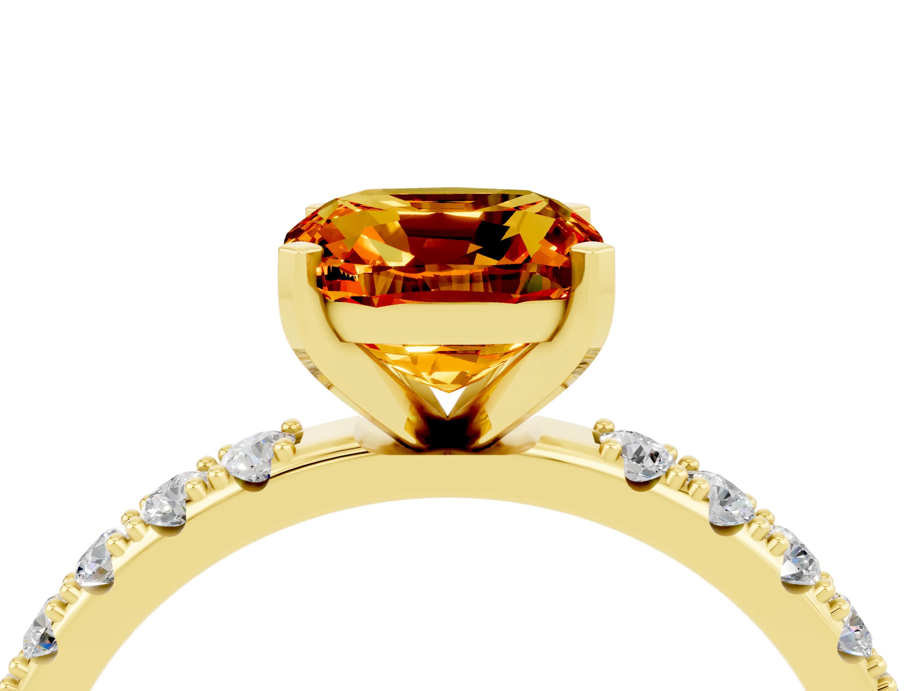 Yellow gold Cushion Cut Citrine Solitaire Pavé Band with Four-Prong Setting_4