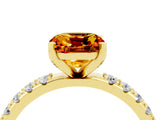 Yellow gold Cushion Cut Citrine Solitaire Pavé Band with Four-Prong Setting_4