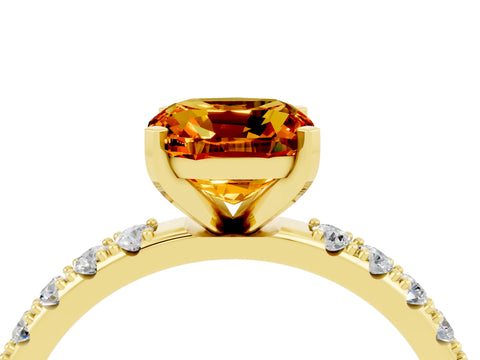 Yellow gold Cushion Cut Citrine Solitaire Pavé Band with Four-Prong Setting_4