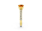 Yellow gold Cushion Cut Citrine Solitaire Pavé Engagement Ring with Round Band and Prong Setting_14