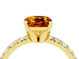 Yellow gold Cushion Cut Citrine Solitaire Pavé Engagement Ring with Round Band and Prong Setting_16
