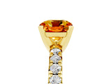 Yellow gold Cushion Cut Citrine Solitaire Pavé Engagement Ring with Round Band and Prong Setting_17