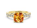 Yellow gold Cushion Cut Citrine Solitaire Pavé Engagement Ring with Round Band and Prong Setting_84