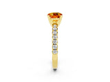 Yellow gold Cushion Cut Citrine Solitaire Pavé Engagement Ring with Round Band and Prong Setting_86