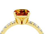 Yellow gold Cushion Cut Citrine Solitaire Pavé Engagement Ring with Round Band and Prong Setting_88