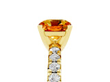 Yellow gold Cushion Cut Citrine Solitaire Pavé Engagement Ring with Round Band and Prong Setting_89