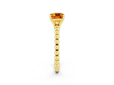 Yellow gold Cushion Cut Citrine Solitaire Ring with Beaded Band and Prong Setting_2