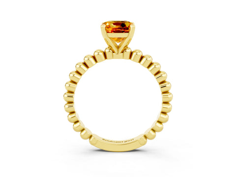 Yellow gold Cushion Cut Citrine Solitaire Ring with Beaded Band and Prong Setting_3