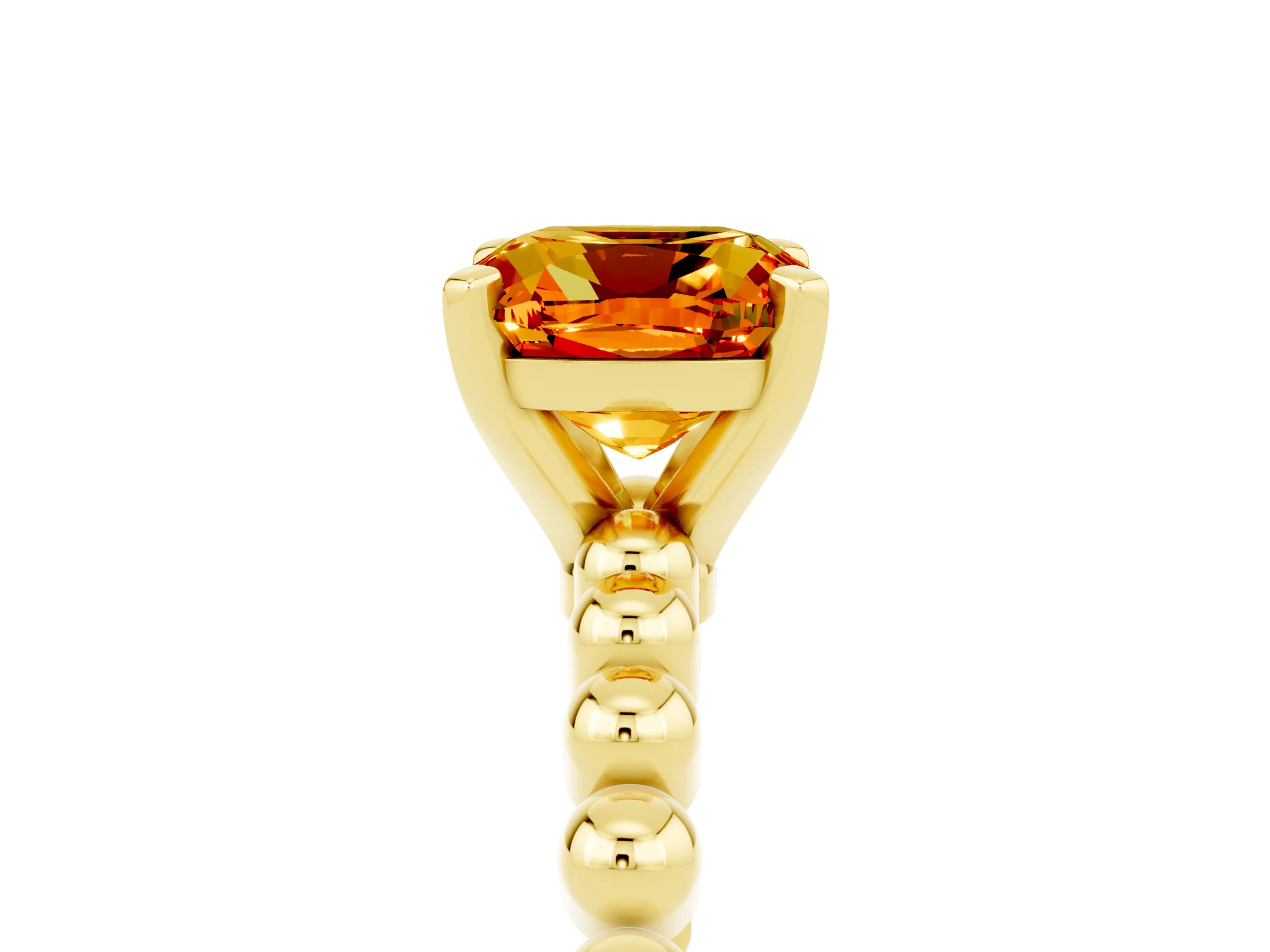 Yellow gold Cushion Cut Citrine Solitaire Ring with Beaded Band and Prong Setting_5