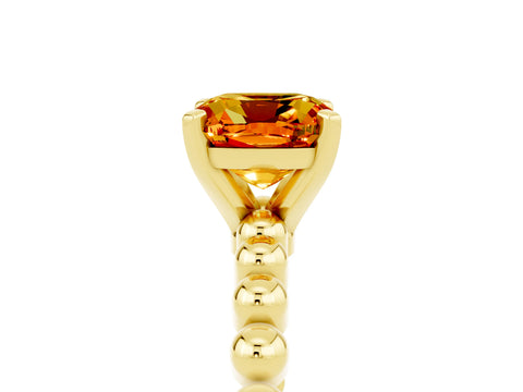 Yellow gold Cushion Cut Citrine Solitaire Ring with Beaded Band and Prong Setting_5