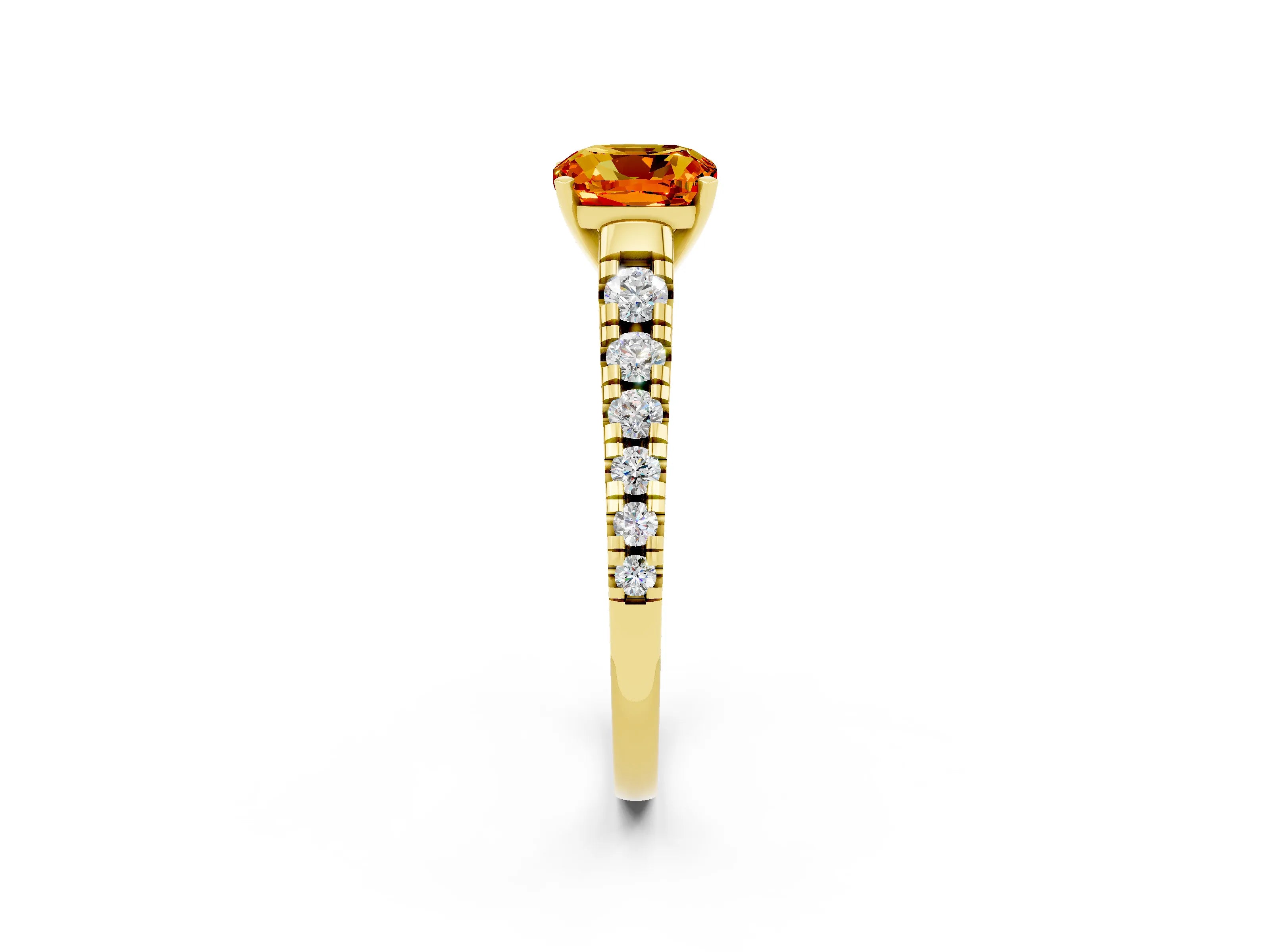 Yellow gold Cushion Cut Citrine Solitaire Ring with Cathedral Setting and Pavé Band_2