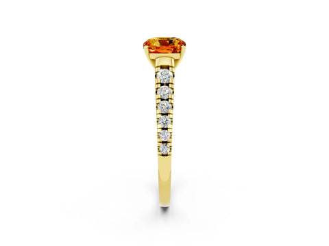 Yellow gold Cushion Cut Citrine Solitaire Ring with Cathedral Setting and Pavé Band_2