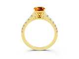 Yellow gold Cushion Cut Citrine Solitaire Ring with Cathedral Setting and Pavé Band_3