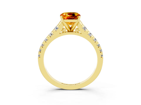 Yellow gold Cushion Cut Citrine Solitaire Ring with Cathedral Setting and Pavé Band_3