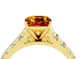 Yellow gold Cushion Cut Citrine Solitaire Ring with Cathedral Setting and Pavé Band_4