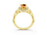 Yellow gold Cushion Cut Citrine Solitaire Ring with Filigree Band and Four-Prong Setting_27