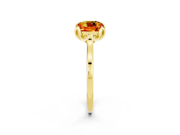 Yellow gold Cushion Cut Citrine Solitaire Ring with Flower Prong Setting and Classic Band