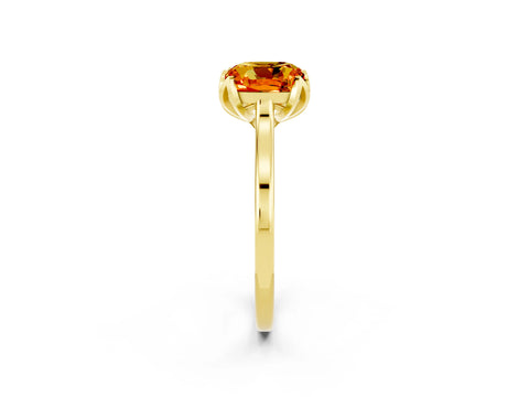 Yellow gold Cushion Cut Citrine Solitaire Ring with Flower Prong Setting and Classic Band_14