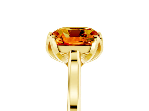 Yellow gold Cushion Cut Citrine Solitaire Ring with Flower Prong Setting and Classic Band_17