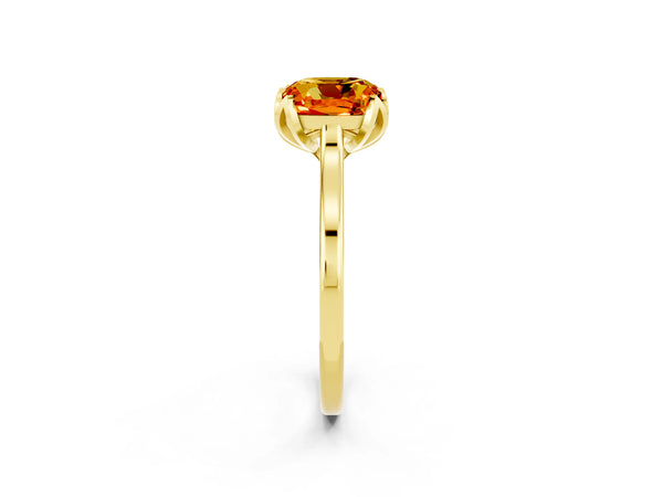 Yellow gold Cushion Cut Citrine Solitaire Ring with Flower Prong Setting and Classic Band