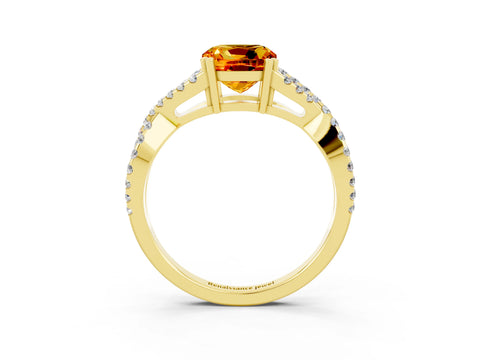 Yellow gold Cushion Cut Citrine Solitaire Ring with Four-Prong Setting and Twisted Pavé Band_3