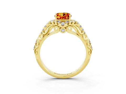 Yellow gold Cushion Cut Citrine Solitaire Ring with Hidden Halo and Pavé Band_15