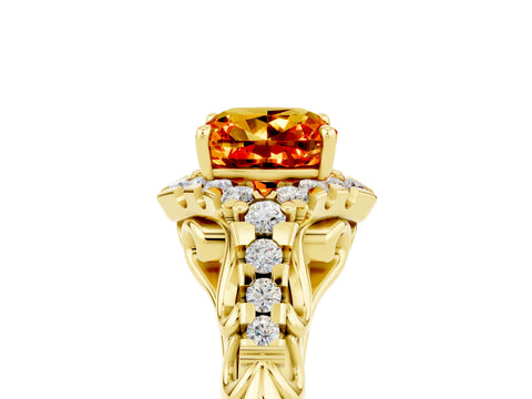 Yellow gold Cushion Cut Citrine Solitaire Ring with Hidden Halo and Pavé Band_17