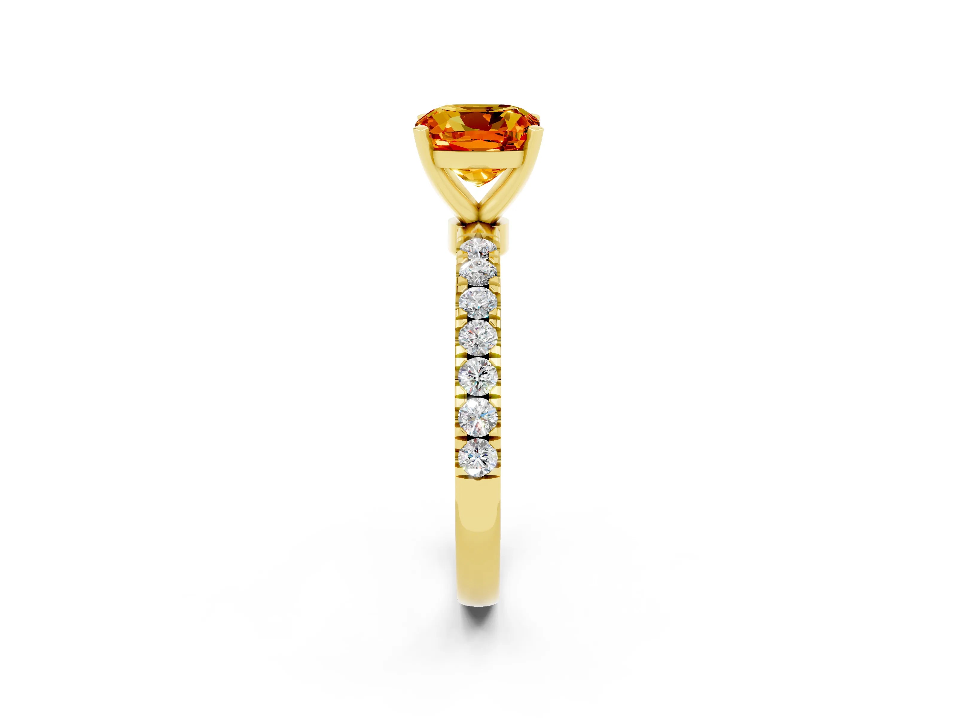 Yellow gold Cushion Cut Citrine Solitaire Ring with Pavé Accents and Four-Prong Setting_2