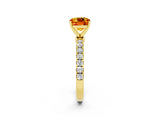Yellow gold Cushion Cut Citrine Solitaire Ring with Pavé Accents and Four-Prong Setting_2