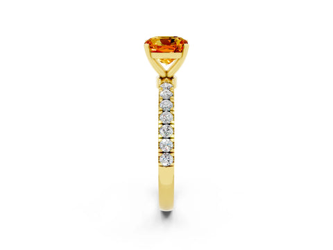 Yellow gold Cushion Cut Citrine Solitaire Ring with Pavé Accents and Four-Prong Setting_2