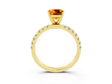 Yellow gold Cushion Cut Citrine Solitaire Ring with Pavé Accents and Four-Prong Setting_3