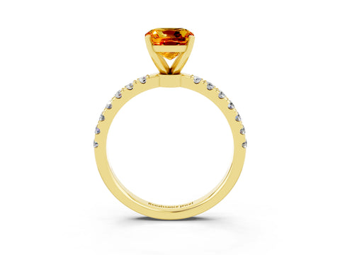 Yellow gold Cushion Cut Citrine Solitaire Ring with Pavé Accents and Four-Prong Setting_3