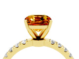 Yellow gold Cushion Cut Citrine Solitaire Ring with Pavé Accents and Four-Prong Setting_4