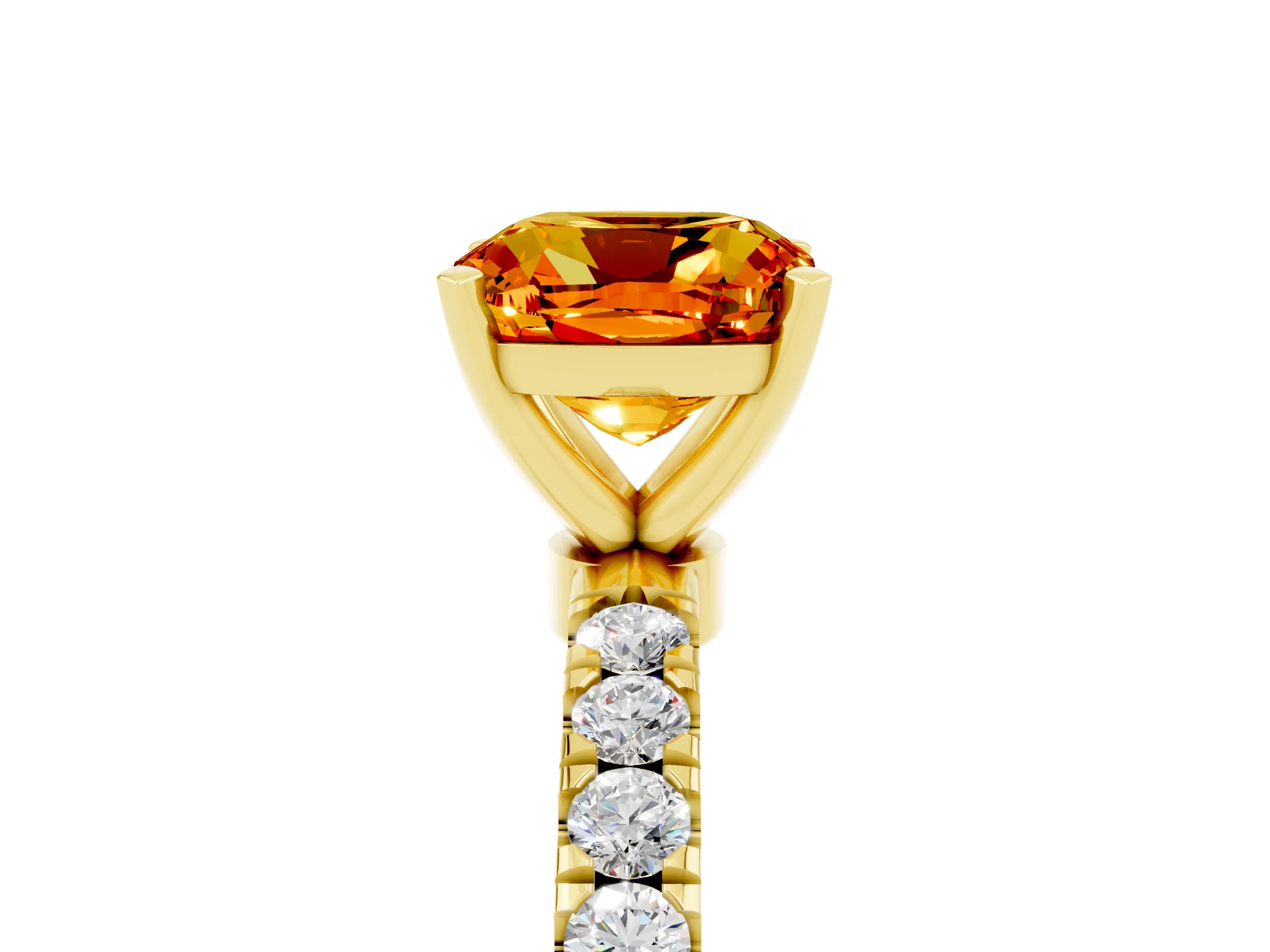 Yellow gold Cushion Cut Citrine Solitaire Ring with Pavé Accents and Four-Prong Setting_5