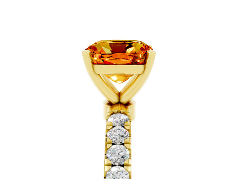 Yellow gold Cushion Cut Citrine Solitaire Ring with Pavé Accents and Four-Prong Setting_5