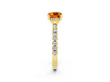 Yellow gold Cushion Cut Citrine Solitaire Ring with Pavé Band and Four-Prong Setting_26