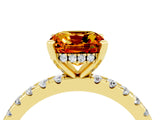Yellow gold Cushion Cut Citrine Solitaire Ring with Pavé Band and Four-Prong Setting_28