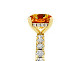 Yellow gold Cushion Cut Citrine Solitaire Ring with Pavé Band and Four-Prong Setting_29