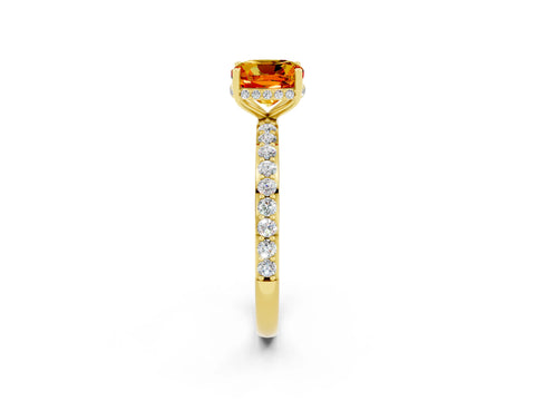 Yellow gold Cushion Cut Citrine Solitaire Ring with Pavé Band and Hidden Halo_14
