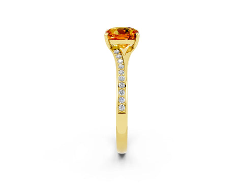 Yellow gold Cushion Cut Citrine Solitaire Ring with Pavé Band and Prong Setting_14