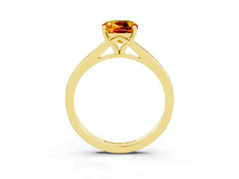 Yellow gold Cushion Cut Citrine Solitaire Ring with Pavé Band and Prong Setting_15