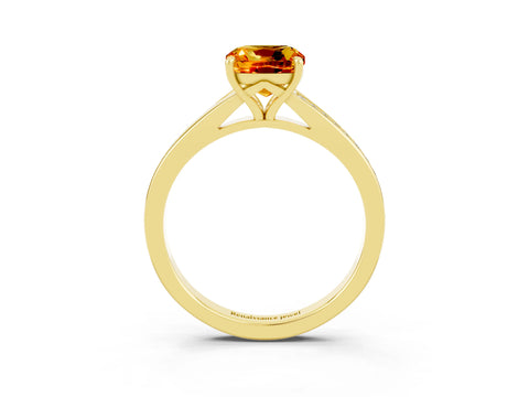 Yellow gold Cushion Cut Citrine Solitaire Ring with Pavé Band and Prong Setting_3